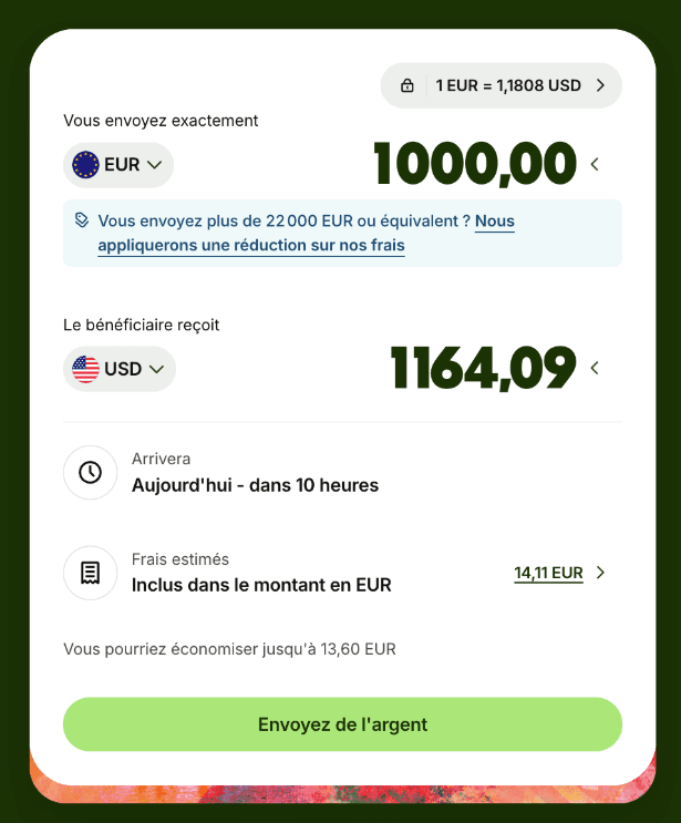 Capture d’écran — Envoi d’argent avec Wise